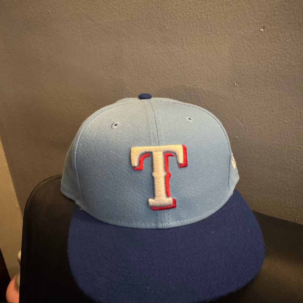 New Era 59FIFTY Texas Ranger Fitted Hat- Baby Blue/Navy - Size 6 7/8 - MLB Cap